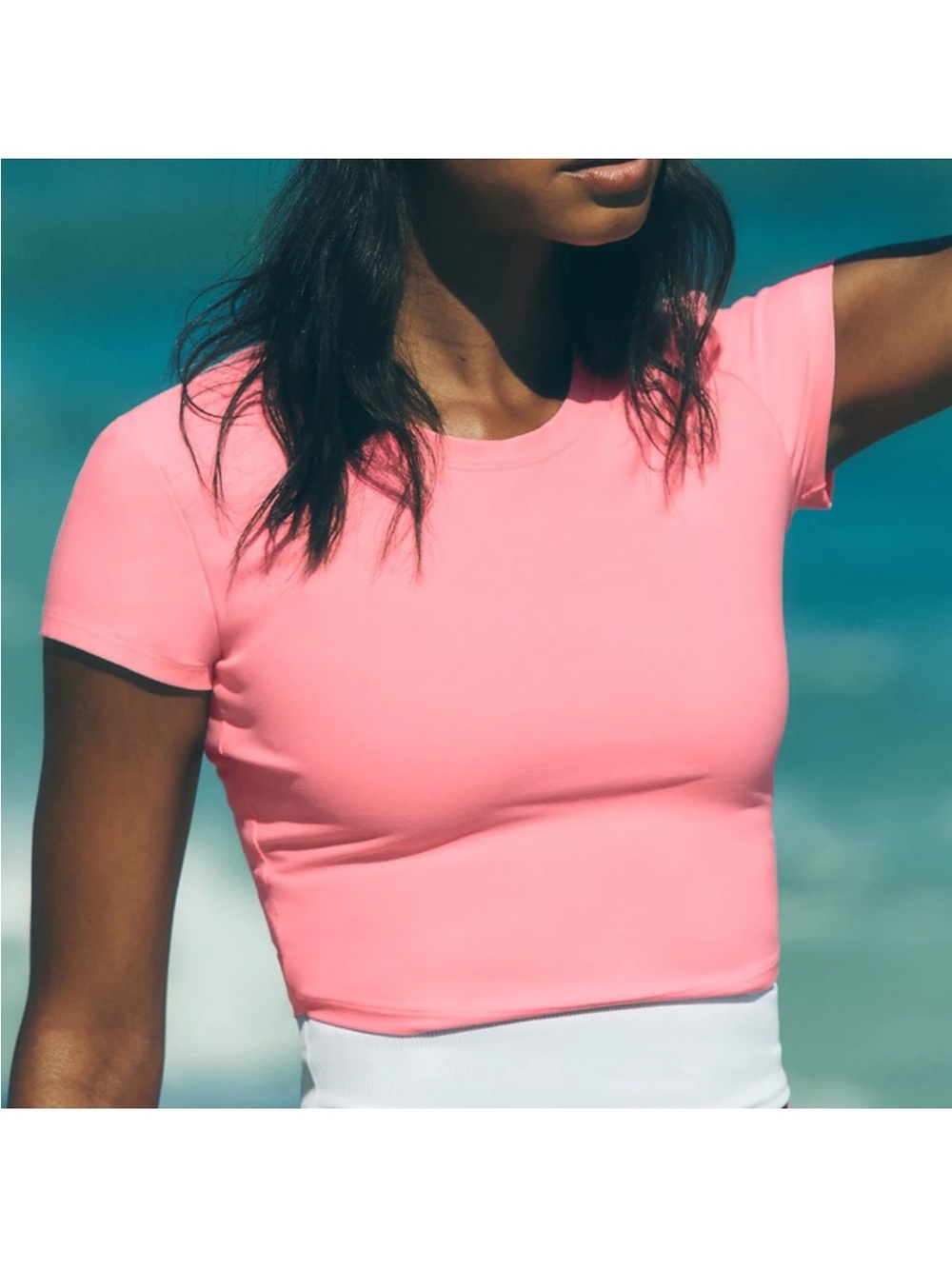 Alo Yoga Alosoft Crop Finesse Short Sleeve Neon Bubblegum